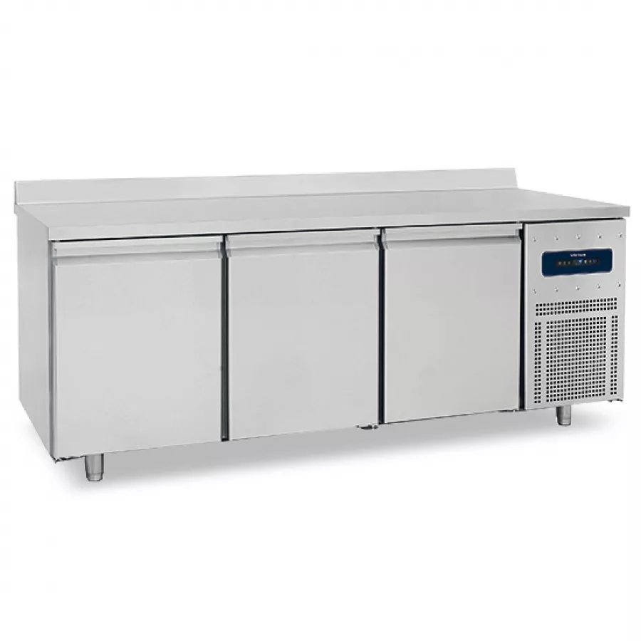 Bäckereikühltisch 3-türig 600x400 mm, Edelstahlarbeitsplatte mit Aufkantung, -2°/+8°C - WiFi